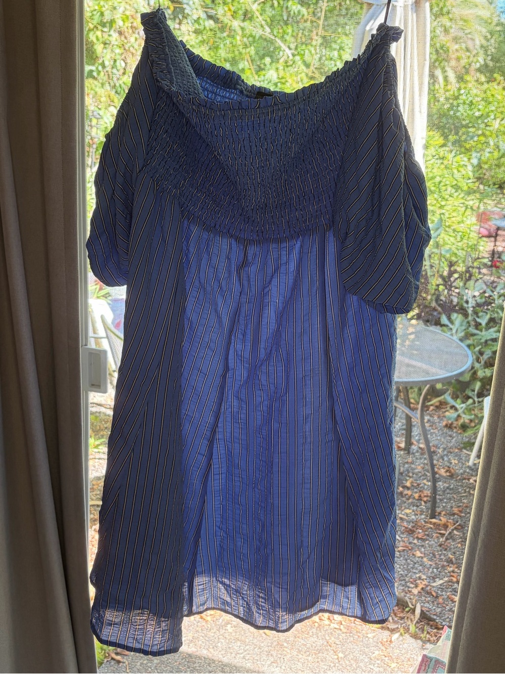 Blue Striped Off-Shoulder Women’s Dress